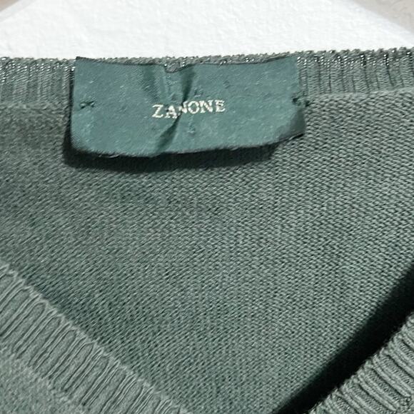 Zanone Sweater Mens Sz 54 XL V Neck Green Charcoal Gray Lightweight Cotton - Picture 3 of 5
